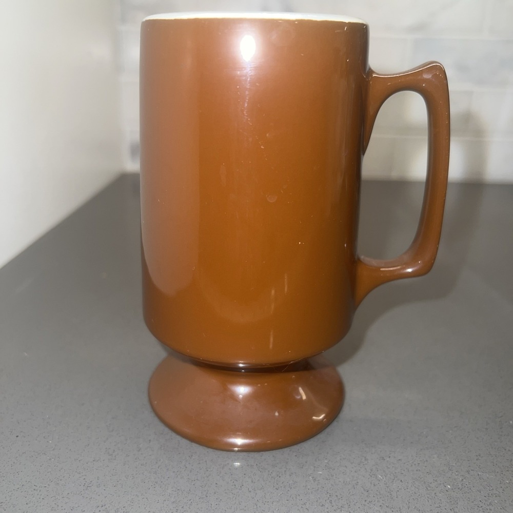 1 Vintage HALL Pottery MCM Pedestal Irish Coffee Mug Brown US
